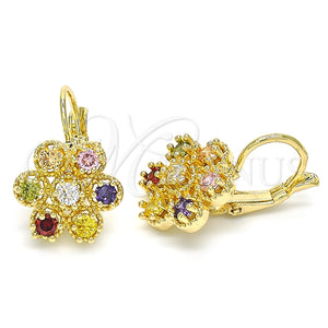 Arete Gancho Frances 02.210.0215.1 Oro Laminado, con Multicolor Zirconia Cubica, Pulido, Tono Dorado