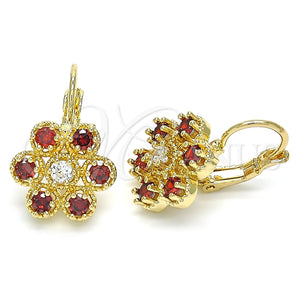 Arete Gancho Frances 02.210.0215.2 Oro Laminado, con Granate and Blanca Zirconia Cubica, Pulido, Tono Dorado