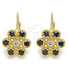 Arete Gancho Frances 02.210.0215.3 Oro Laminado, con Negro and Blanca Zirconia Cubica, Pulido, Tono Dorado