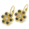 Arete Gancho Frances 02.210.0215.3 Oro Laminado, con Negro and Blanca Zirconia Cubica, Pulido, Tono Dorado