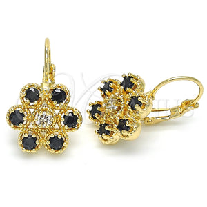 Arete Gancho Frances 02.210.0215.3 Oro Laminado, con Negro and Blanca Zirconia Cubica, Pulido, Tono Dorado