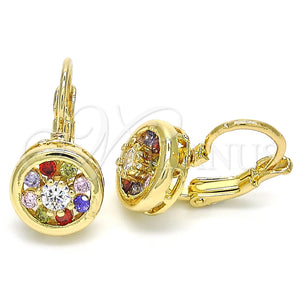 Arete Gancho Frances 02.210.0216.1 Oro Laminado, Diseño de Flor, con Multicolor Zirconia Cubica, Pulido, Tono Dorado