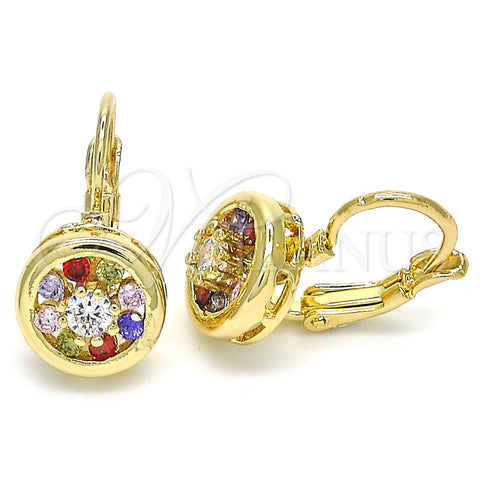 Arete Gancho Frances 02.210.0216.1 Oro Laminado, Diseño de Flor, con Multicolor Zirconia Cubica, Pulido, Tono Dorado