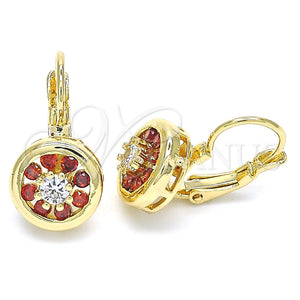 Arete Gancho Frances 02.210.0216.2 Oro Laminado, Diseño de Flor, con Granate and Blanca Zirconia Cubica, Pulido, Tono Dorado