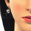 Arete Gancho Frances 02.210.0218.2 Oro Laminado, Diseño de Flor y Estrella, con Granate and Blanca Zirconia Cubica, Pulido, Tono Dorado
