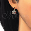 Arete Gancho Frances 02.210.0218.2 Oro Laminado, Diseño de Flor y Estrella, con Granate and Blanca Zirconia Cubica, Pulido, Tono Dorado