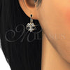 Arete Gancho Frances 02.210.0218.3 Oro Laminado, Diseño de Flor y Estrella, con Negro and Blanca Zirconia Cubica, Pulido, Tono Dorado