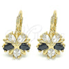 Arete Gancho Frances 02.210.0218.3 Oro Laminado, Diseño de Flor y Estrella, con Negro and Blanca Zirconia Cubica, Pulido, Tono Dorado