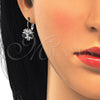 Arete Gancho Frances 02.210.0218.6 Rodio Laminado, Diseño de Flor y Estrella, con Negro and Blanca Zirconia Cubica, Pulido, Rodinado