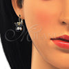 Arete Gancho Frances 02.210.0220.3 Oro Laminado, Diseño de Mariposa, con Negro and Blanca Zirconia Cubica, Pulido, Tono Dorado