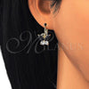 Arete Gancho Frances 02.210.0220.3 Oro Laminado, Diseño de Mariposa, con Negro and Blanca Zirconia Cubica, Pulido, Tono Dorado