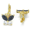 Arete Gancho Frances 02.210.0220.3 Oro Laminado, Diseño de Mariposa, con Negro and Blanca Zirconia Cubica, Pulido, Tono Dorado