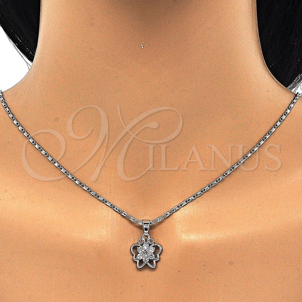Juego de Arete y Dije de Adulto 10.210.0100.4 Rodio Laminado, Diseño de Mariposa y Flor, con Zirconia Cubica Blanca, Pulido, Rodinado