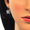 Juego de Arete y Dije de Adulto 10.210.0100.4 Rodio Laminado, Diseño de Mariposa y Flor, con Zirconia Cubica Blanca, Pulido, Rodinado
