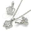Juego de Arete y Dije de Adulto 10.210.0100.4 Rodio Laminado, Diseño de Mariposa y Flor, con Zirconia Cubica Blanca, Pulido, Rodinado