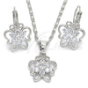 Juego de Arete y Dije de Adulto 10.210.0100.4 Rodio Laminado, Diseño de Mariposa y Flor, con Zirconia Cubica Blanca, Pulido, Rodinado