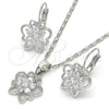 Juego de Arete y Dije de Adulto 10.210.0100.4 Rodio Laminado, Diseño de Mariposa y Flor, con Zirconia Cubica Blanca, Pulido, Rodinado