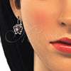 Juego de Arete y Dije de Adulto 10.210.0100.5 Rodio Laminado, Diseño de Mariposa y Flor, con Zirconia Cubica Granate y Blanca, Pulido, Rodinado