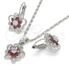 Juego de Arete y Dije de Adulto 10.210.0100.5 Rodio Laminado, Diseño de Mariposa y Flor, con Zirconia Cubica Granate y Blanca, Pulido, Rodinado
