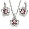 Juego de Arete y Dije de Adulto 10.210.0100.5 Rodio Laminado, Diseño de Mariposa y Flor, con Zirconia Cubica Granate y Blanca, Pulido, Rodinado