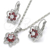 Juego de Arete y Dije de Adulto 10.210.0100.5 Rodio Laminado, Diseño de Mariposa y Flor, con Zirconia Cubica Granate y Blanca, Pulido, Rodinado