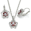 Juego de Arete y Dije de Adulto 10.210.0100.5 Rodio Laminado, Diseño de Mariposa y Flor, con Zirconia Cubica Granate y Blanca, Pulido, Rodinado