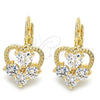 Arete Gancho Frances 02.210.0222 Oro Laminado, Diseño de Corazón, con Blanca Zirconia Cubica, Pulido, Tono Dorado