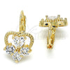Arete Gancho Frances 02.210.0222 Oro Laminado, Diseño de Corazón, con Blanca Zirconia Cubica, Pulido, Tono Dorado