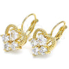 Arete Gancho Frances 02.210.0222 Oro Laminado, Diseño de Corazón, con Blanca Zirconia Cubica, Pulido, Tono Dorado