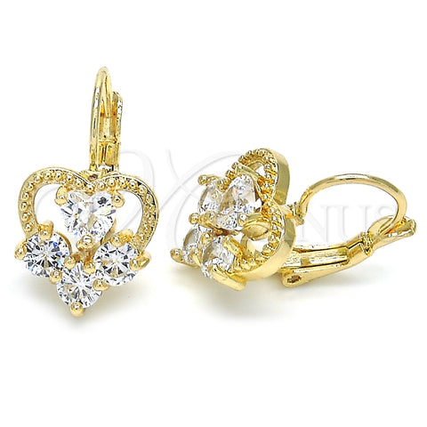 Arete Gancho Frances 02.210.0222 Oro Laminado, Diseño de Corazón, con Blanca Zirconia Cubica, Pulido, Tono Dorado