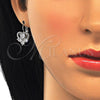 Arete Gancho Frances 02.210.0222.4 Rodio Laminado, Diseño de Corazón, con Zirconia Cubica Blanca, Pulido, Rodinado