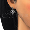 Arete Gancho Frances 02.210.0222.4 Rodio Laminado, Diseño de Corazón, con Zirconia Cubica Blanca, Pulido, Rodinado