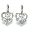 Arete Gancho Frances 02.210.0222.4 Rodio Laminado, Diseño de Corazón, con Zirconia Cubica Blanca, Pulido, Rodinado