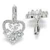 Arete Gancho Frances 02.210.0222.4 Rodio Laminado, Diseño de Corazón, con Zirconia Cubica Blanca, Pulido, Rodinado
