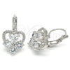Arete Gancho Frances 02.210.0222.4 Rodio Laminado, Diseño de Corazón, con Zirconia Cubica Blanca, Pulido, Rodinado