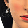 Arete Gancho Frances 02.210.0224 Oro Laminado, Diseño de Gota, con Blanca Zirconia Cubica, Pulido, Tono Dorado