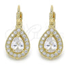 Arete Gancho Frances 02.210.0224 Oro Laminado, Diseño de Gota, con Blanca Zirconia Cubica, Pulido, Tono Dorado