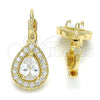 Arete Gancho Frances 02.210.0224 Oro Laminado, Diseño de Gota, con Blanca Zirconia Cubica, Pulido, Tono Dorado