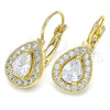 Arete Gancho Frances 02.210.0224 Oro Laminado, Diseño de Gota, con Blanca Zirconia Cubica, Pulido, Tono Dorado