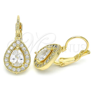 Arete Gancho Frances 02.210.0224 Oro Laminado, Diseño de Gota, con Blanca Zirconia Cubica, Pulido, Tono Dorado