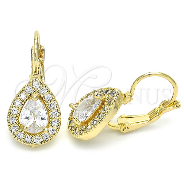 Arete Gancho Frances 02.210.0224 Oro Laminado, Diseño de Gota, con Blanca Zirconia Cubica, Pulido, Tono Dorado
