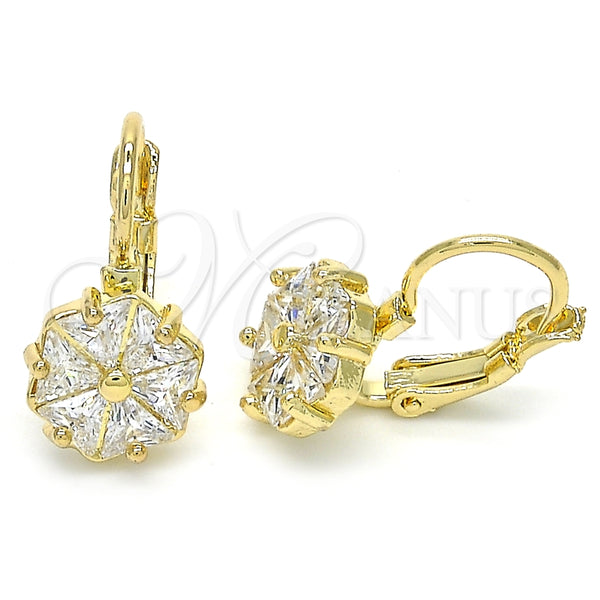 Arete Gancho Frances 02.210.0225 Oro Laminado, con Blanca Zirconia Cubica, Pulido, Tono Dorado