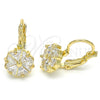 Arete Gancho Frances 02.210.0225 Oro Laminado, con Blanca Zirconia Cubica, Pulido, Tono Dorado