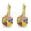 Arete Gancho Frances 02.210.0225.1 Oro Laminado, con Multicolor Zirconia Cubica, Pulido, Tono Dorado