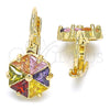 Arete Gancho Frances 02.210.0225.1 Oro Laminado, con Multicolor Zirconia Cubica, Pulido, Tono Dorado