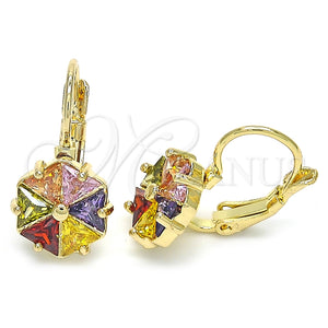 Arete Gancho Frances 02.210.0225.1 Oro Laminado, con Multicolor Zirconia Cubica, Pulido, Tono Dorado