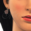 Arete Gancho Frances 02.210.0227.2 Oro Laminado, Diseño de Flor, con Granate and Blanca Zirconia Cubica, Pulido, Tono Dorado