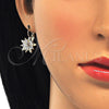 Arete Gancho Frances 02.210.0228 Oro Laminado, Diseño de Flor, con Blanca Zirconia Cubica, Pulido, Tono Dorado