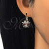 Arete Gancho Frances 02.210.0228.2 Oro Laminado, Diseño de Flor, con Granate and Blanca Zirconia Cubica, Pulido, Tono Dorado
