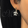 Arete Gancho Frances 02.210.0228.3 Oro Laminado, Diseño de Flor, con Negro and Blanca Zirconia Cubica, Pulido, Tono Dorado